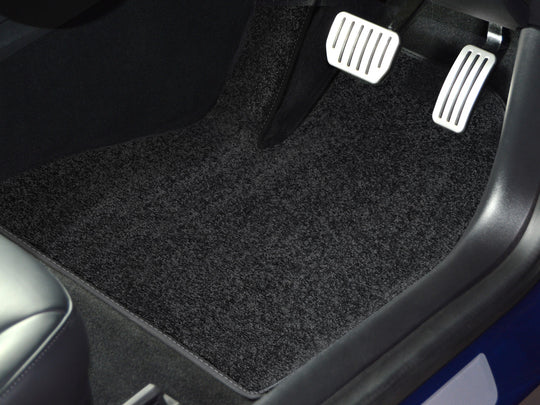 Audi A6 2018-2025 Car Mats // Grey Elite, Black White Stitch Trim, No Heelpad