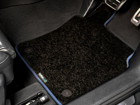 Mazda CX-5 Mild Hybrid 2023-2026 Car Mats // Black Elite, Dark Blue White Stitch Trim, No Heelpad
