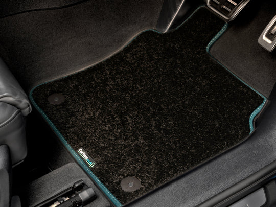 Saab 9-3 1998-2005 Car Mats // Black Elite, Green Trim, No Heelpad
