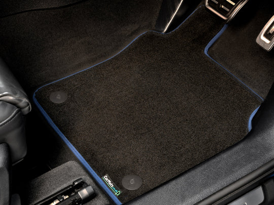 BMW 2 Series F22 2014-2021 Car Mats // Black Executive, Dark Blue Trim, PVC Heelpad