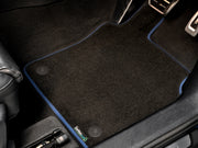 Mitsubishi L200 Double Cab 2015+ Car Mats (stepped edge) // Black Executive, Dark Blue Trim, No Heelpad