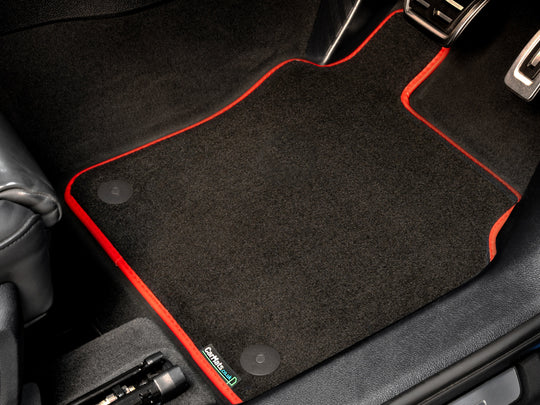 BMW X3 F97 & G01 2019-2024 Car Mats // Black Executive, Red Trim, No Heelpad