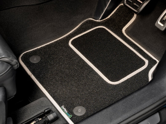 Volkswagen Polo 2018+ Car Mats // Black Grand, Grey Trim, No Heelpad
