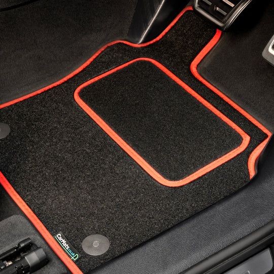 Hyundai Terracan 2003-2008 Car Mats // Black Grand, Red Trim, Carpet Heelpad