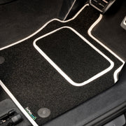 Audi A6 2018-2025 Car Mats // Black Grand, White Trim, PVC Heelpad