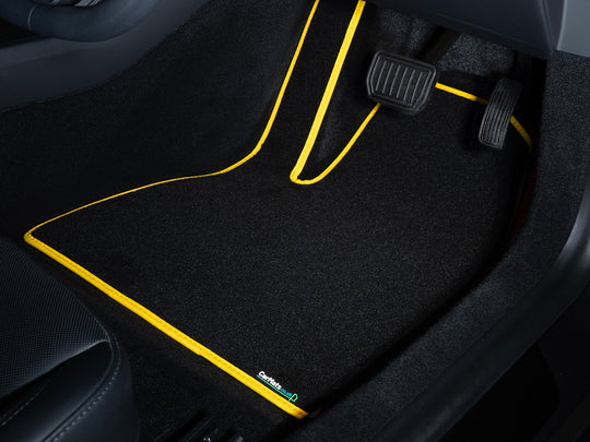 Lexus LBX 2024+ Car Mats // Black Grand, Yellow Trim, Carpet Heelpad