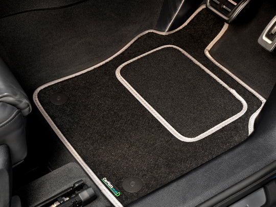MG Motors UK MG HS Auto One Piece Rear 2024+ Car Mats // Black Motor, White Trim, Carpet Heelpad