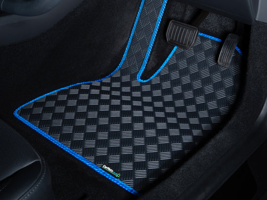 Ford Fiesta Mk6 Manual 2002-2008 (two clips) Car Mats // Odourless Rubber, Blue Trim, No Heelpad