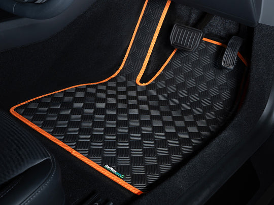 Volkswagen Amarok Double Cab 2022+ Car Mats // Odourless Deck Plate Off Road Rubber, Orange Trim, No Heelpad