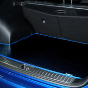 Kia Rio 2017+ (with fixed floor) Boot mat // Black Off Road Rubber, Blue Trim