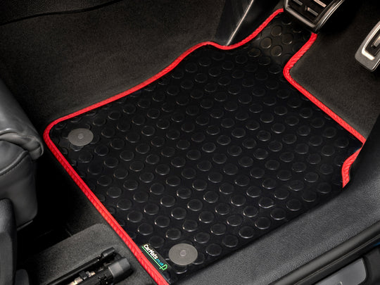 Skoda Scala 2019+ Car Mats // Black Off Road Rubber, Red Trim, No Heelpad