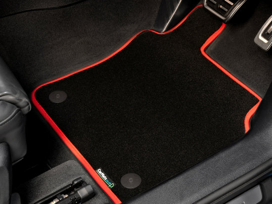 Vauxhall Insignia 2017+ Car Mats // Black Super, Red Trim, Carpet Heelpad