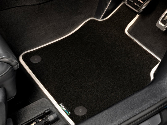 BYD Seal 2024+ Car Mats // Black Super, White Trim, Carpet Heelpad